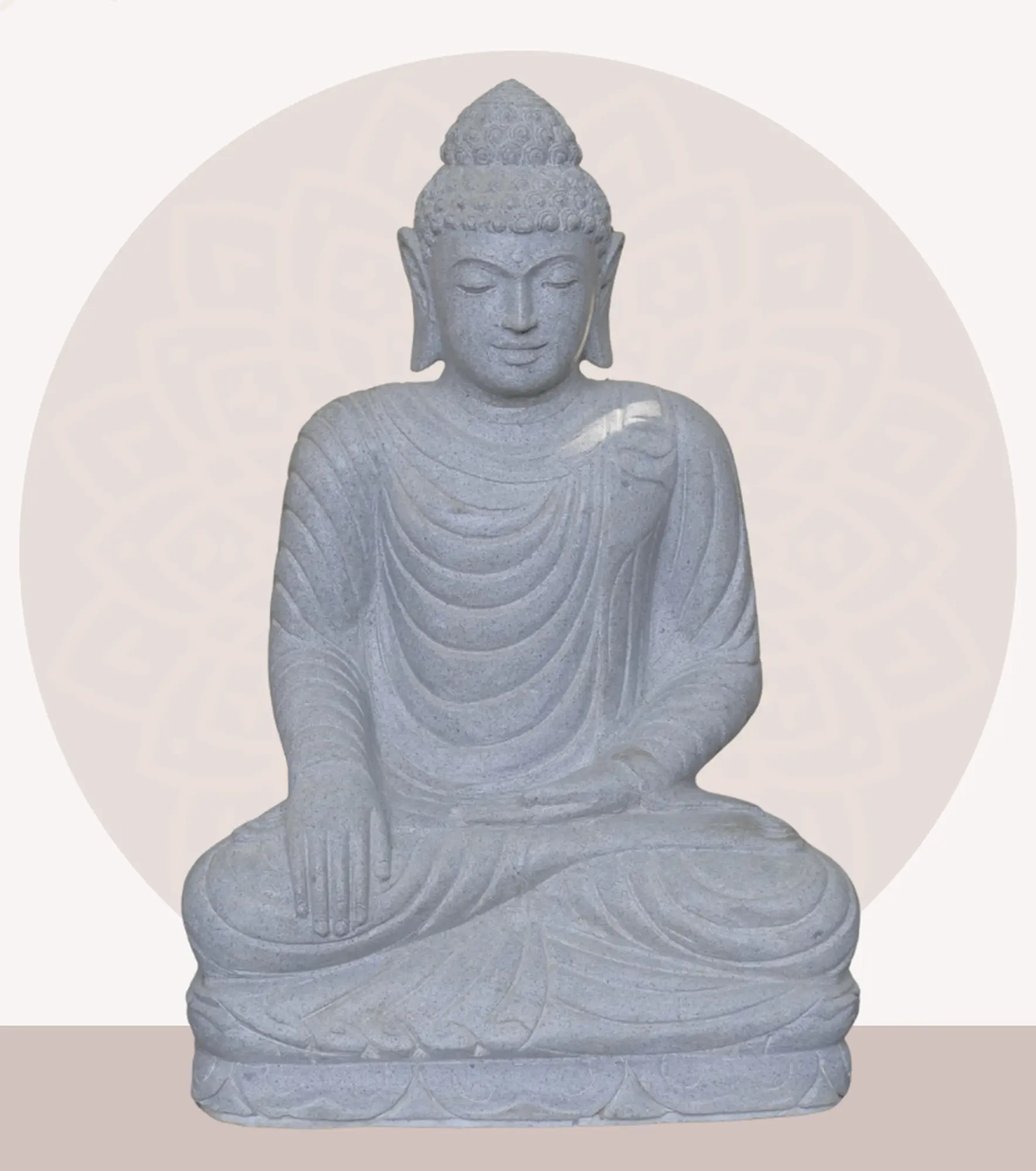  Product image 1 of the product “Seated Buddha made of Riverstone in Bhumisparsha - gesture of touching the earth. 83cm height. ”